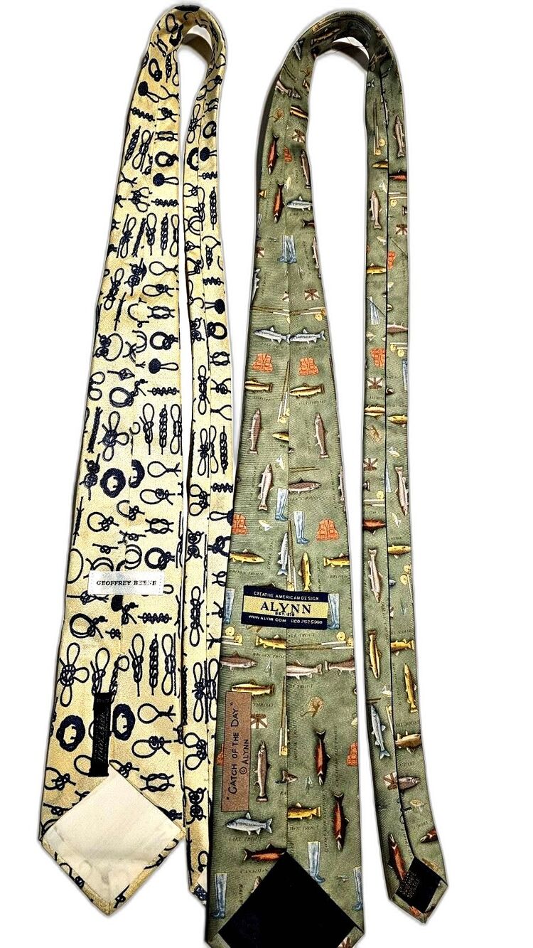 Men’s Silk Tie Lot Fishing Nautical Preppy ALVNN Geoffrey Beene Novelty - Picture 8 of 8